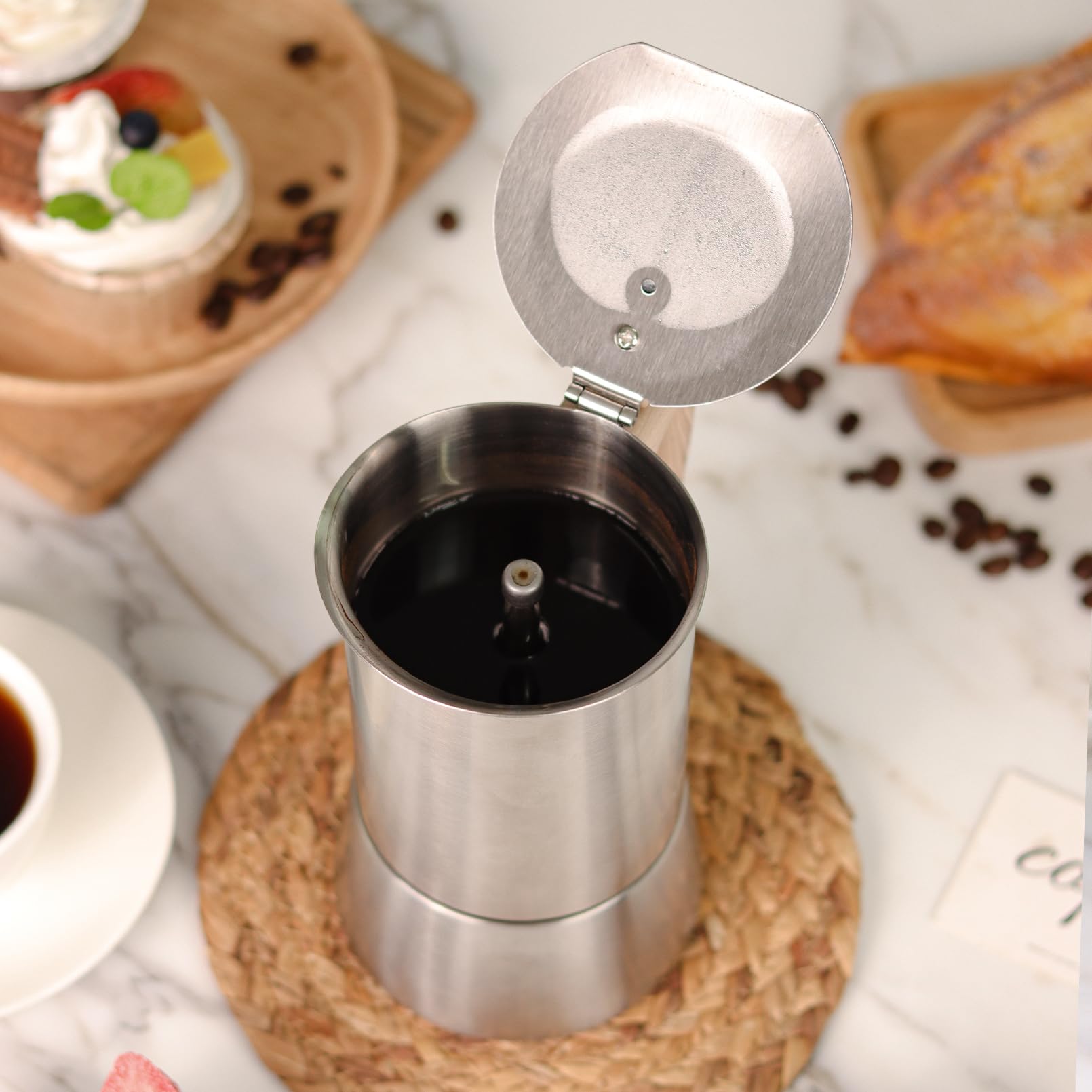 Sivaphe Stovetop Espresso Maker 450ml, Induction Hob Italian Coffee Percolator Maker Moka Pot Stainless Steel 9 Italian Cups 2-3 Mug for Home Camping