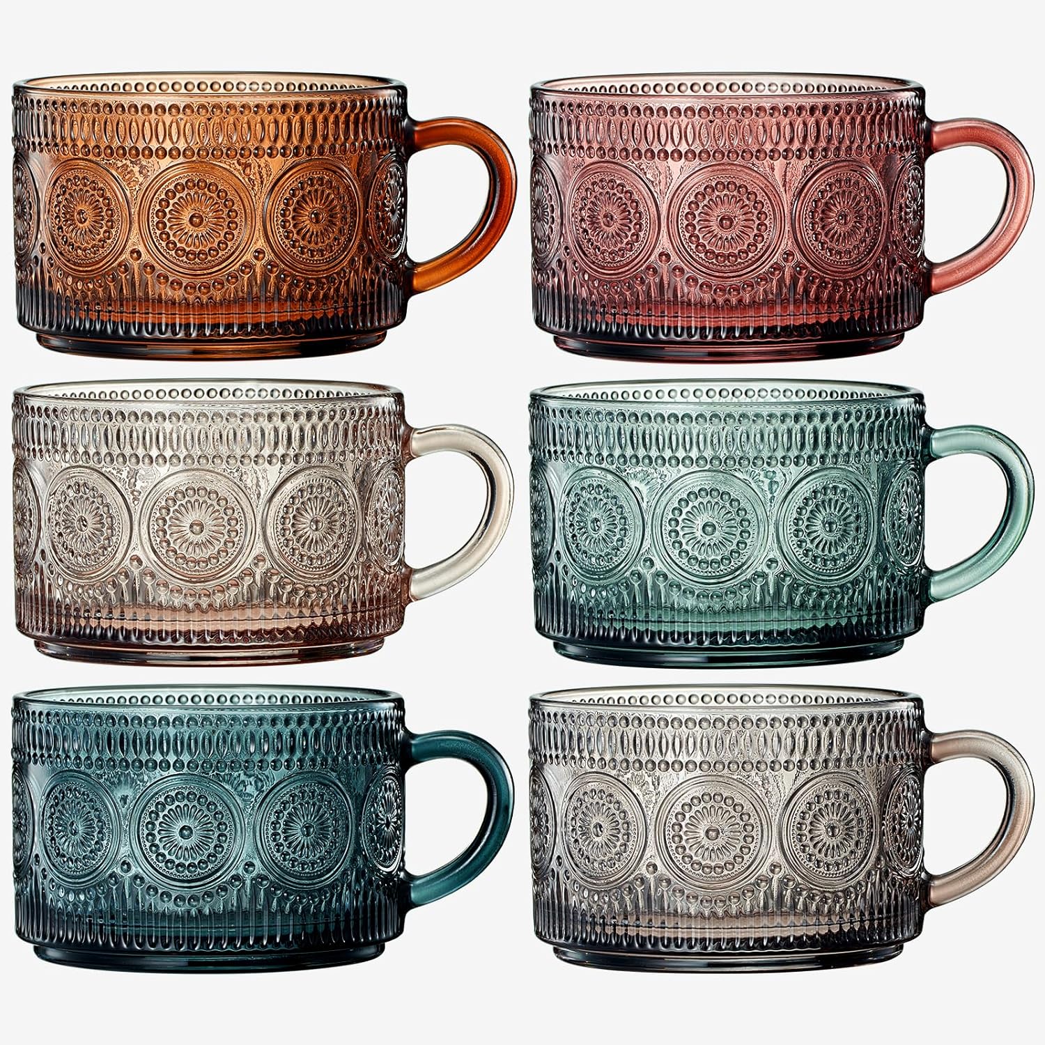 Muted Colored Vintage Coffee Mug Set | Set of 6 | 15oz